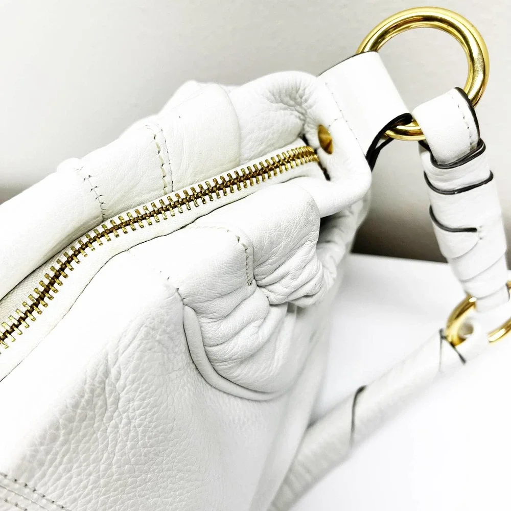 B. Makowsky White Leather Satchel Handbag - Picture 5 of 11